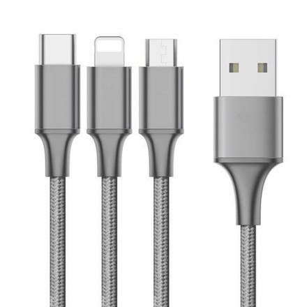 KABEL USB SZNUREK 3W1 SREBRNY