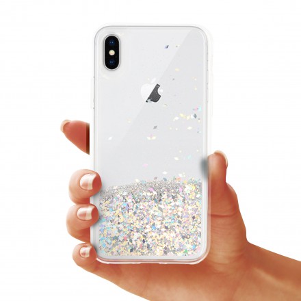 ETUI LIQUID SPARKLE NA TELEFON IPHONE X/XS SREBRNY