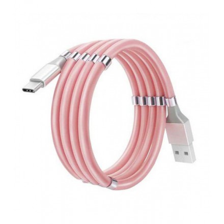 KABEL USB IPHONE MAGNETYCZNY ZWIJANY SZYBKIE ŁADOWANIE RÓŻOWY